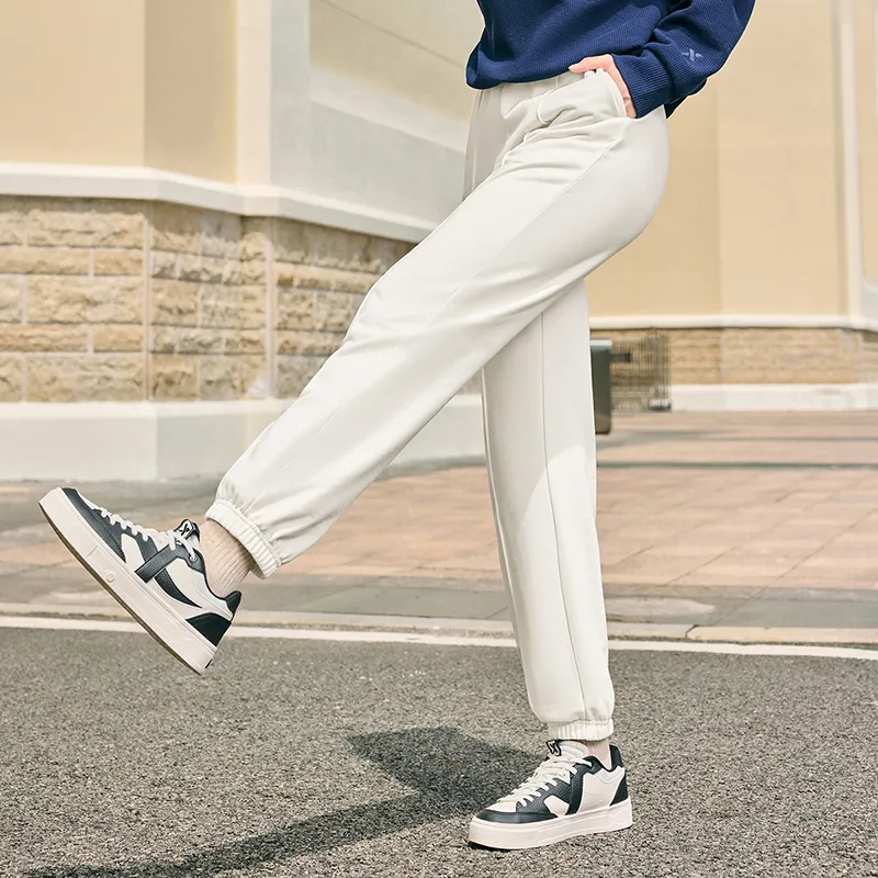 XTEP Knitted Sports Pants Fall Edition Women's Cotton White-3