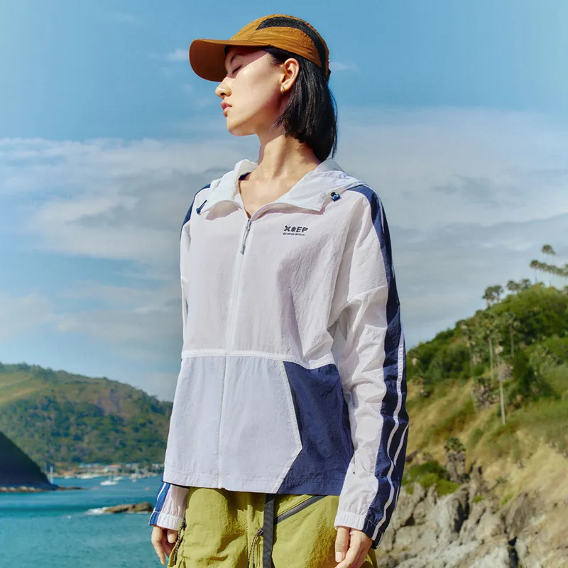 XTEP Single Trench Coat Unisex Pearl White/Ink Elegance Blue-2