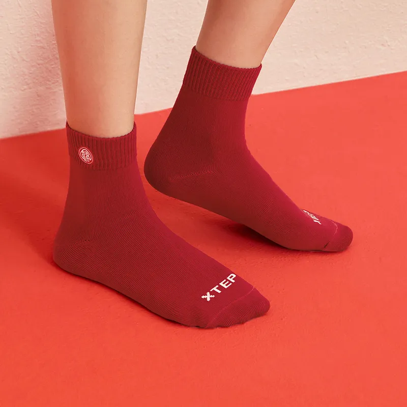XTEP Knee High Socks Women's 2 Pack Red/White-3