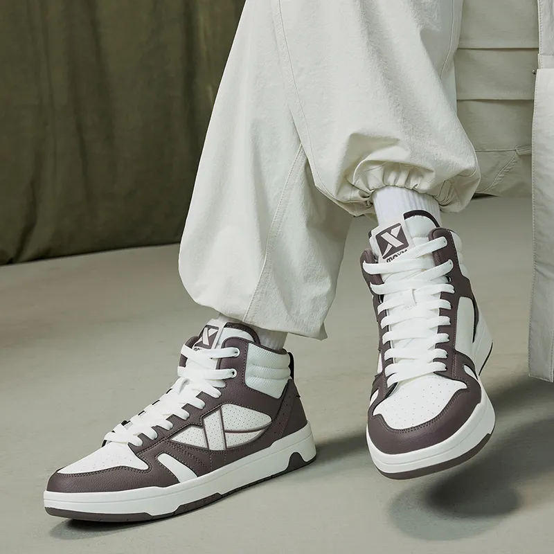 XTEP MAXX LITE Lightweight High-Top Skateboard Shoes Men's Sail White/Agarwood Brown-10