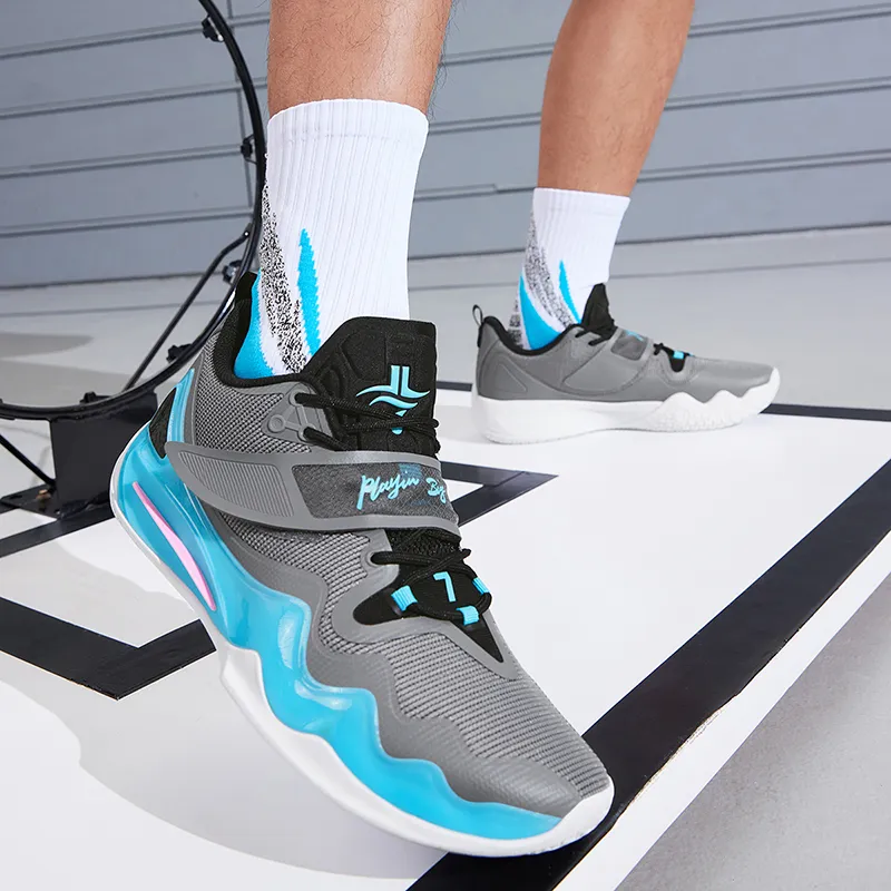XTEP Jlin 2 V2 Jeremy Lin Abrasion Resistant Breathable Low Top Basketball Shoes Men's Smoke Gray/Sunny Mountain Blue-9
