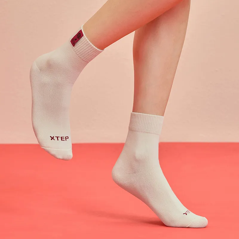 XTEP Knee High Socks Women's 2 Pack Red/White-5
