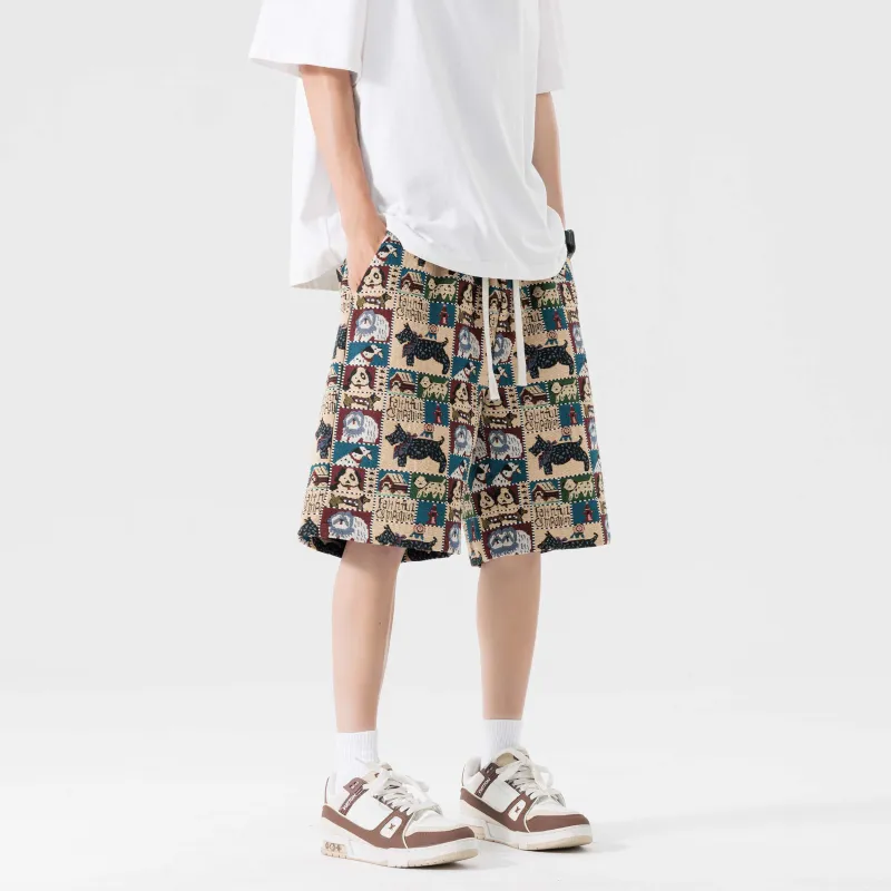 MKIEZER Casual Shorts Unisex Embroidery Dog-3