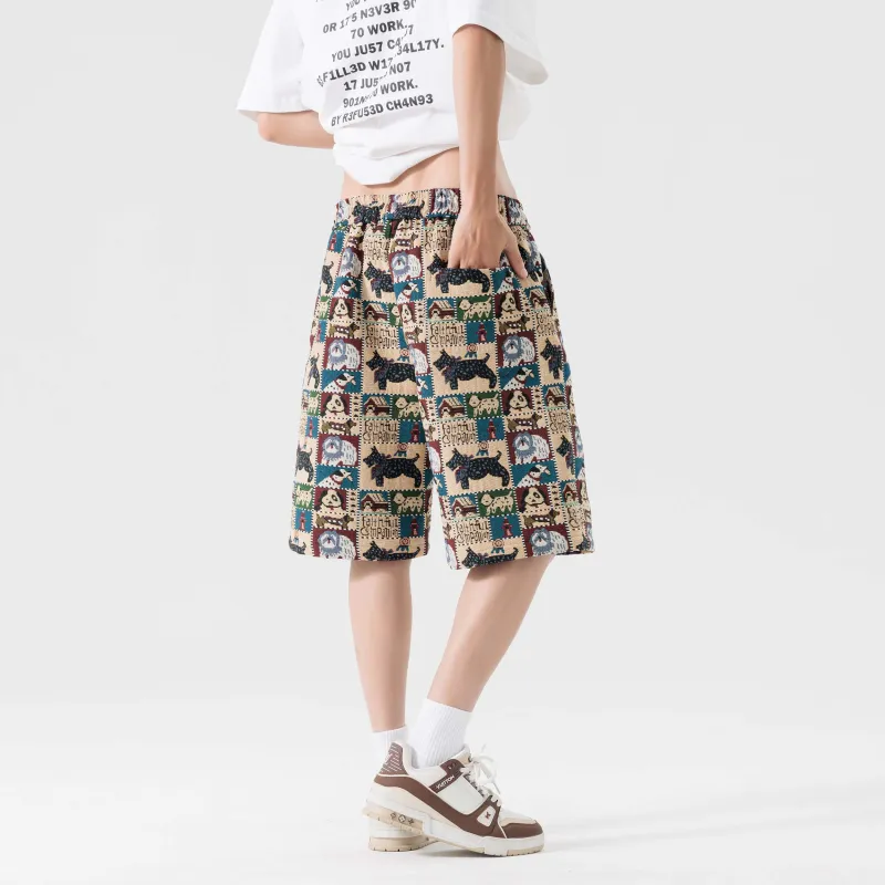 MKIEZER Casual Shorts Unisex Embroidery Dog-1
