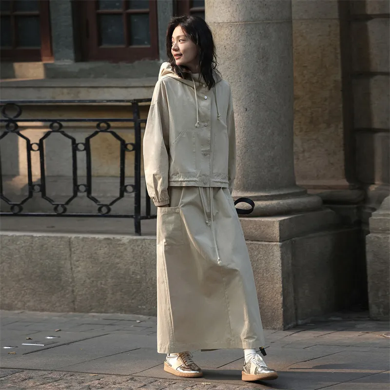 Dme Two Piece Skirt Sets Women's Khaki-3