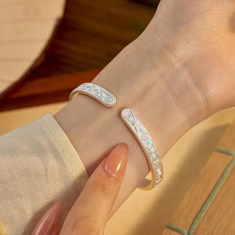 Bowl S999 Fine Silver Bangles Unisex-7