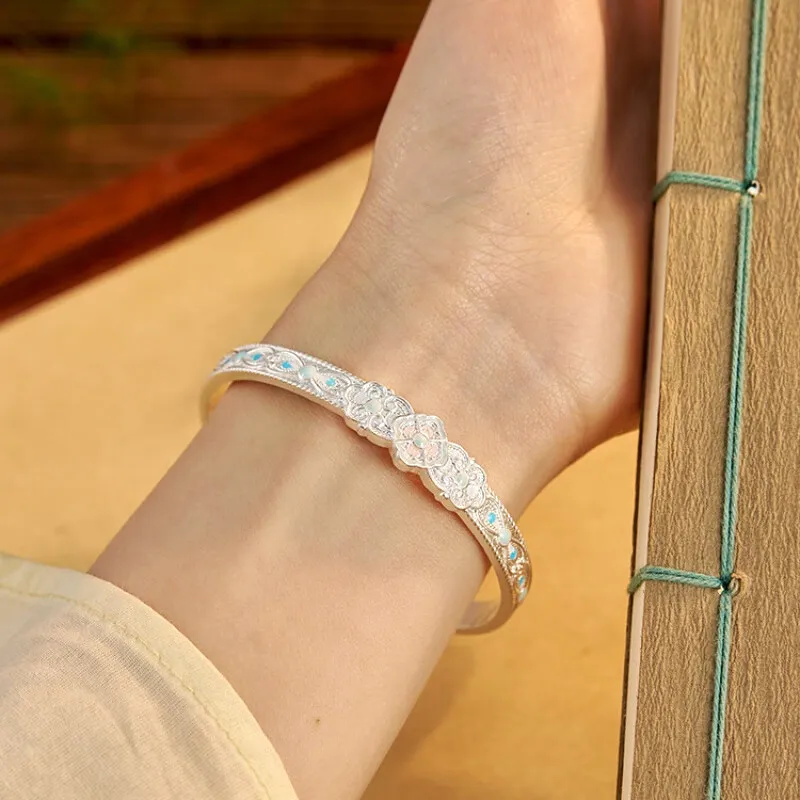 Bowl S999 Fine Silver Bangles Unisex-6