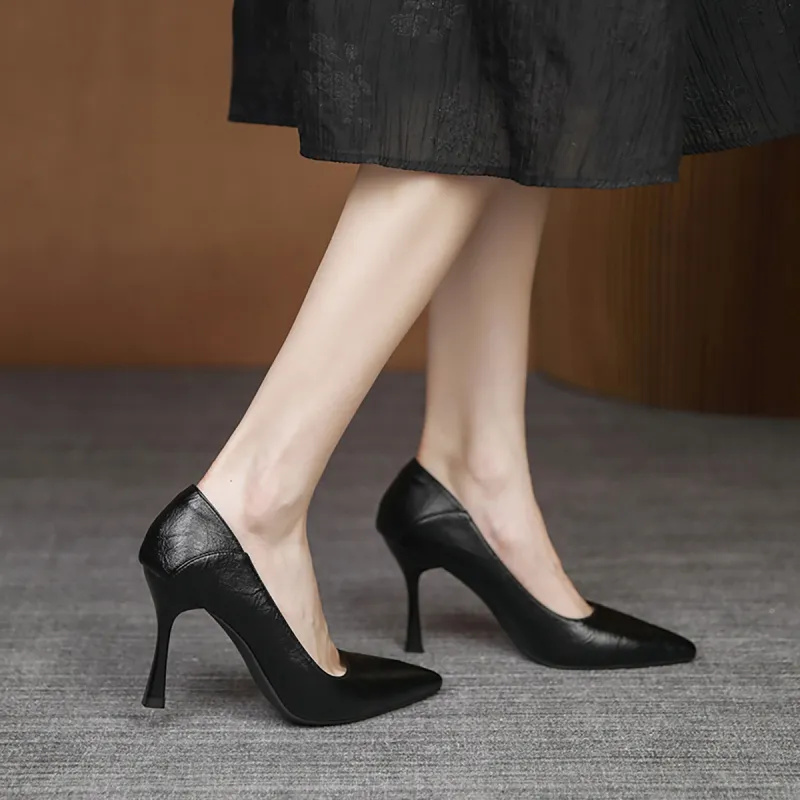 Pounise Slim Heel High Heels Women's Black-22