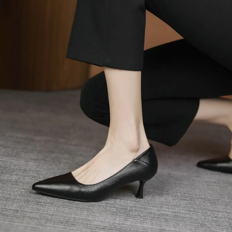 Pounise Slim Heel High Heels Women's Black-7