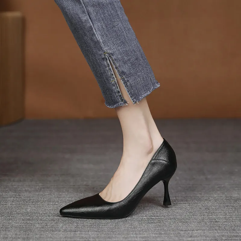 Pounise Slim Heel High Heels Women's Black-15