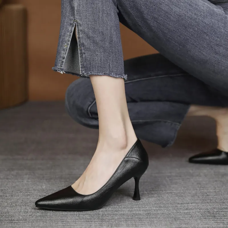 Pounise Slim Heel High Heels Women's Black-14