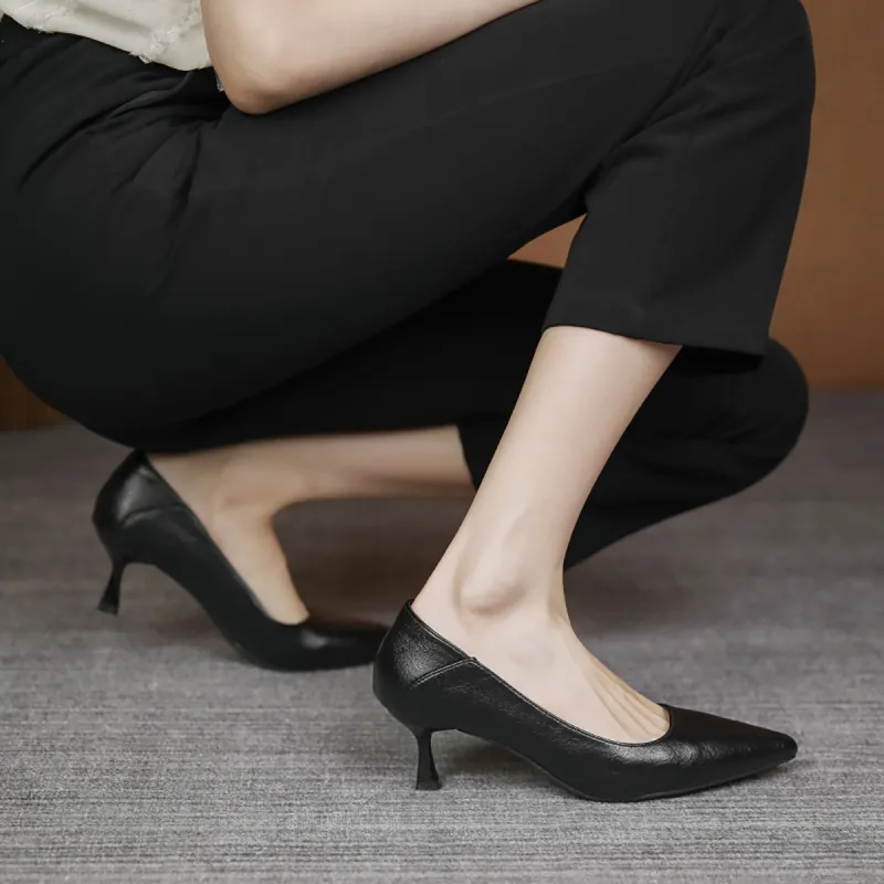 Pounise Slim Heel High Heels Women's Black-8