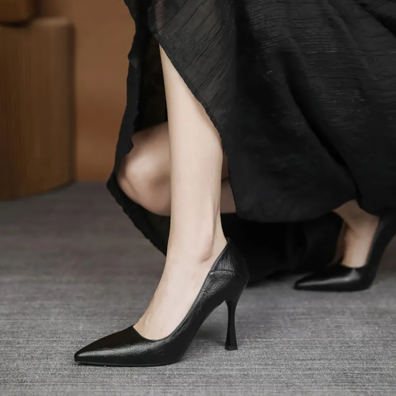 Pounise Slim Heel High Heels Women's Black-21