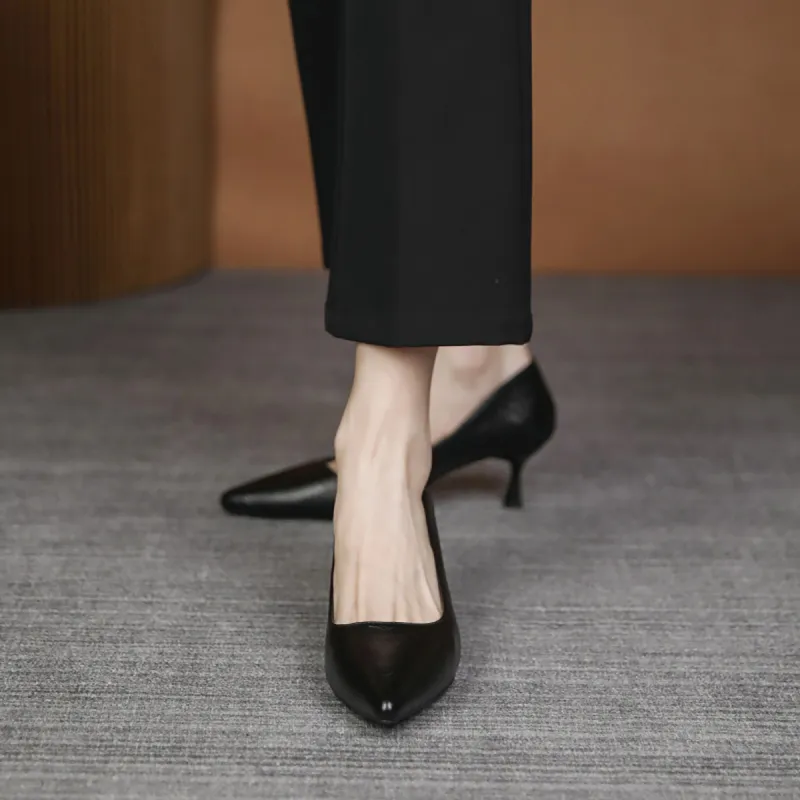 Pounise Slim Heel High Heels Women's Black-4