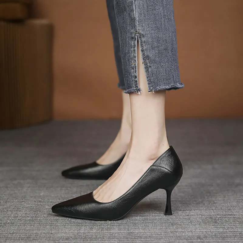 Pounise Slim Heel High Heels Women's Black-10