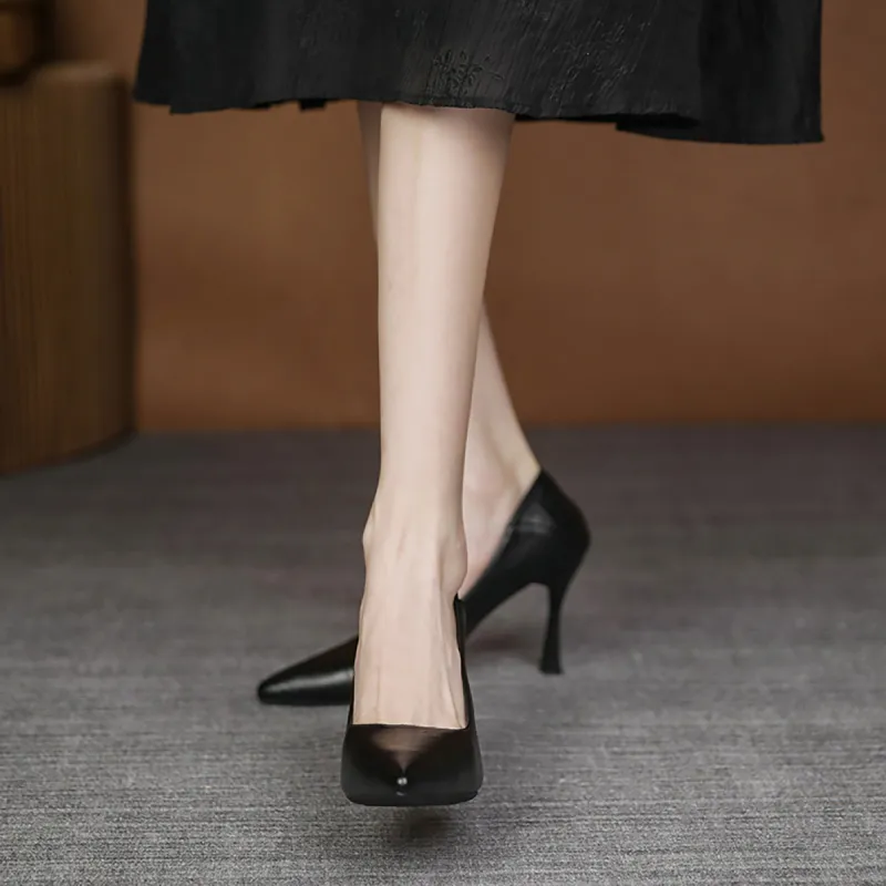 Pounise Slim Heel High Heels Women's Black-23