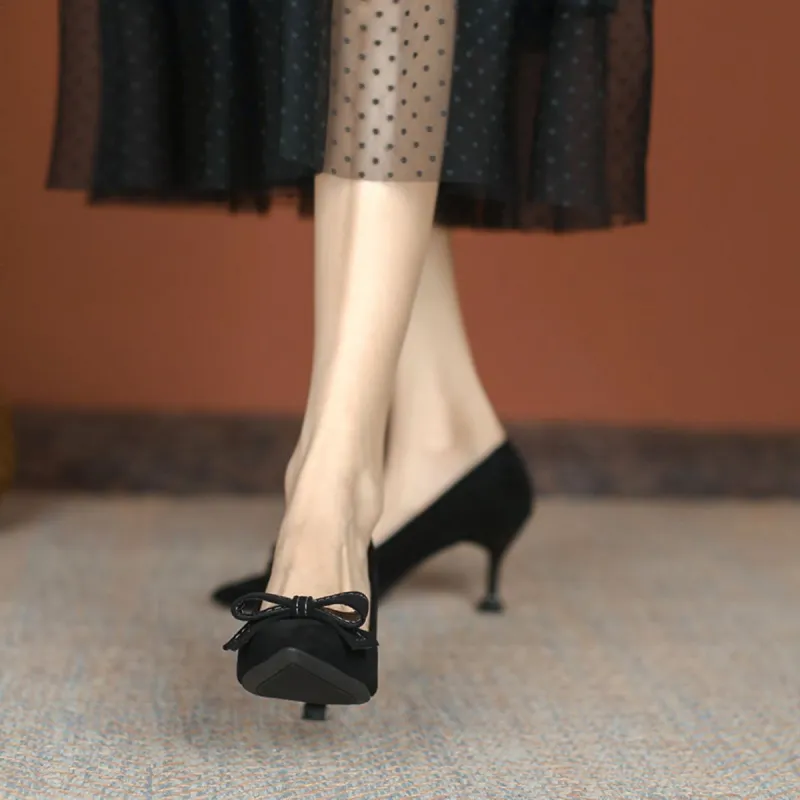 Pounise Slim Heel High Heels Women's Black-2