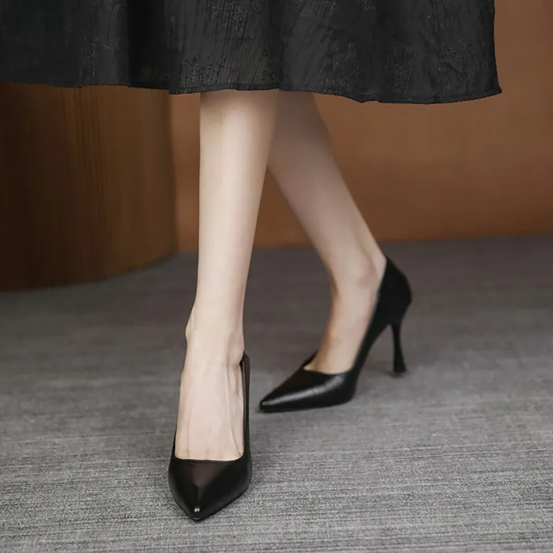 Pounise Slim Heel High Heels Women's Black-19