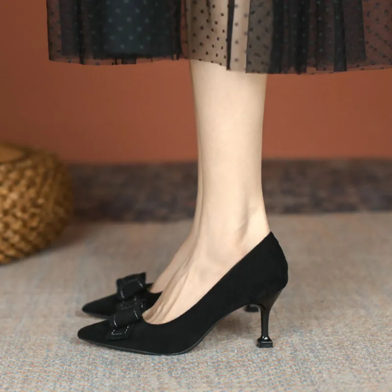 Pounise Slim Heel High Heels Women's Black-1
