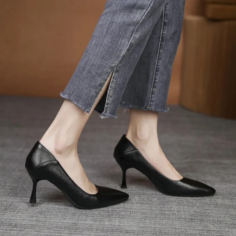 Pounise Slim Heel High Heels Women's Black-13