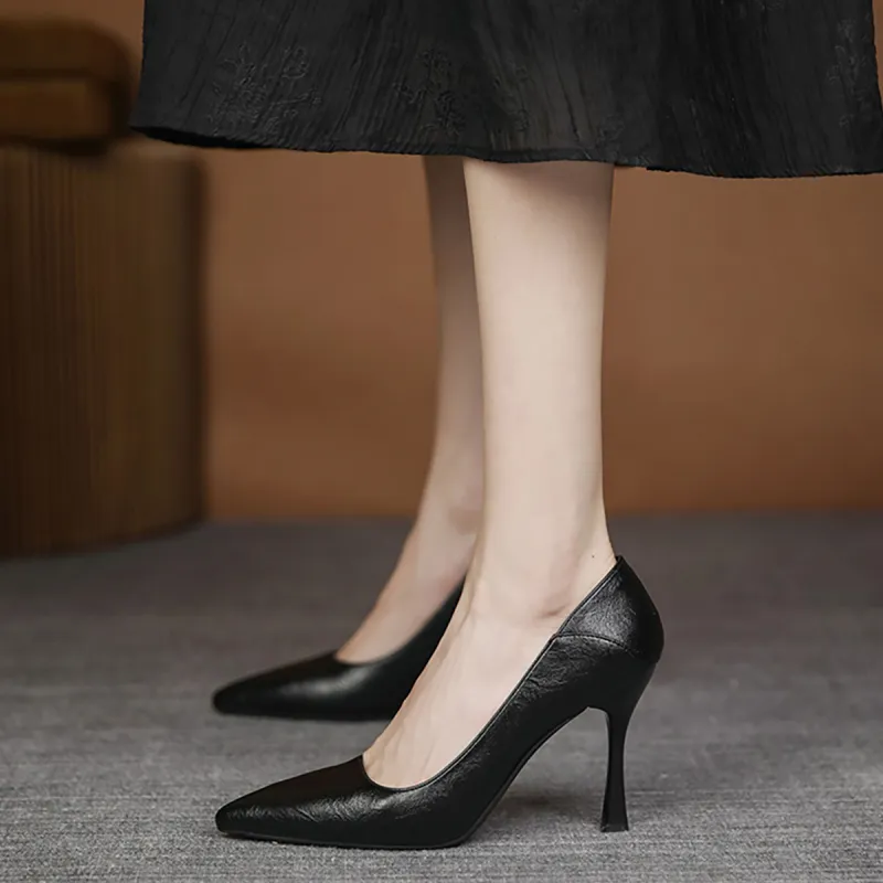 Pounise Slim Heel High Heels Women's Black-18