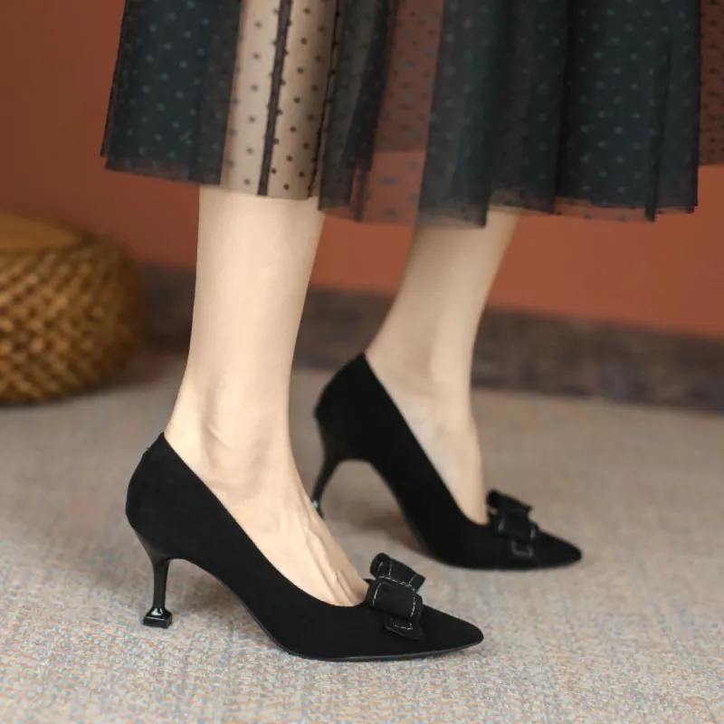 Pounise Slim Heel High Heels Women's Black-3