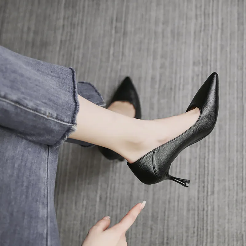 Pounise Slim Heel High Heels Women's Black-11