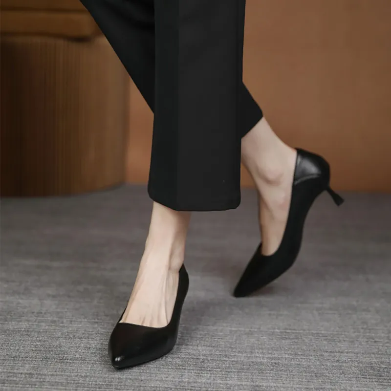 Pounise Slim Heel High Heels Women's Black-1