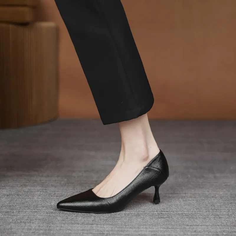 Pounise Slim Heel High Heels Women's Black-6