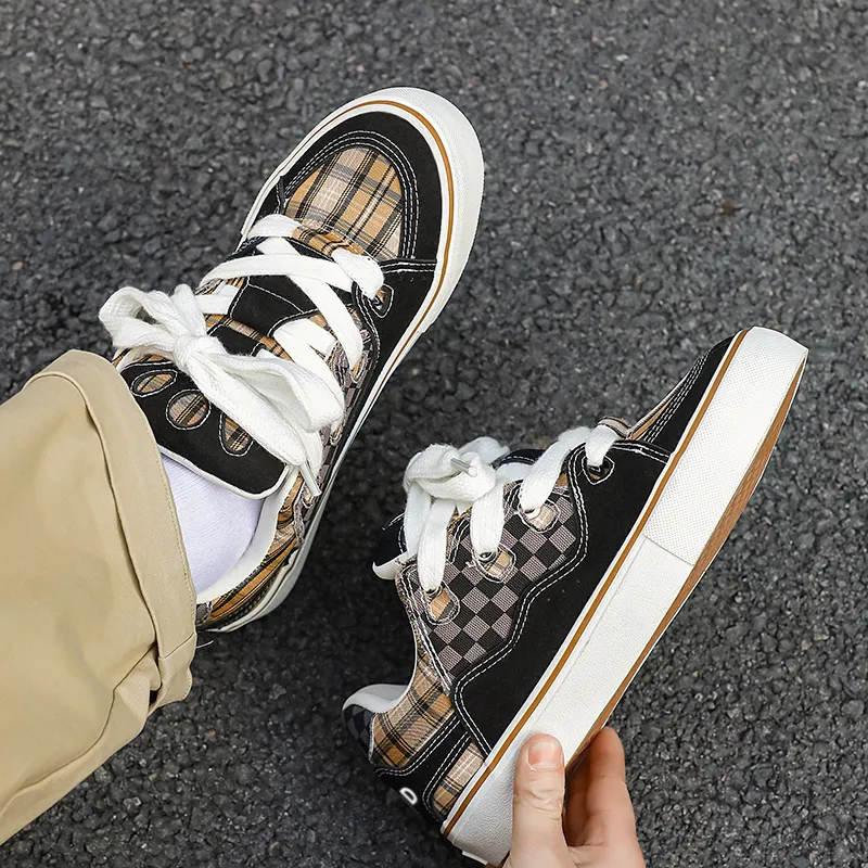 Medd Skateboard Shoes Unisex Low Top White Plaid/White Gray/Black-29