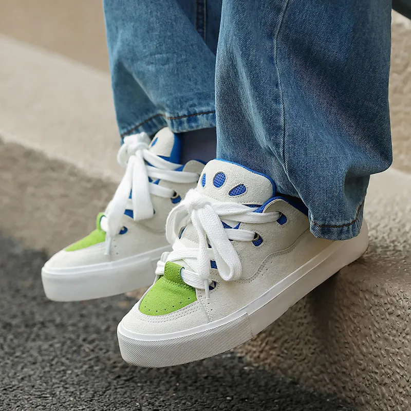Medd Skateboard Shoes Unisex Low Top White Plaid/White Gray/Black-26