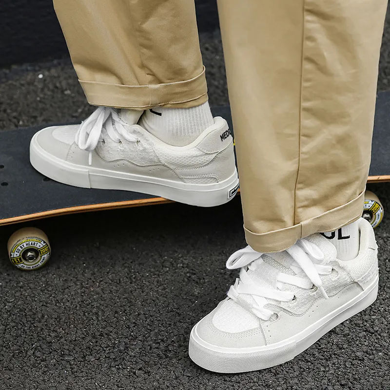 Medd Skateboard Shoes Unisex Low Top White Plaid/White Gray/Black-5
