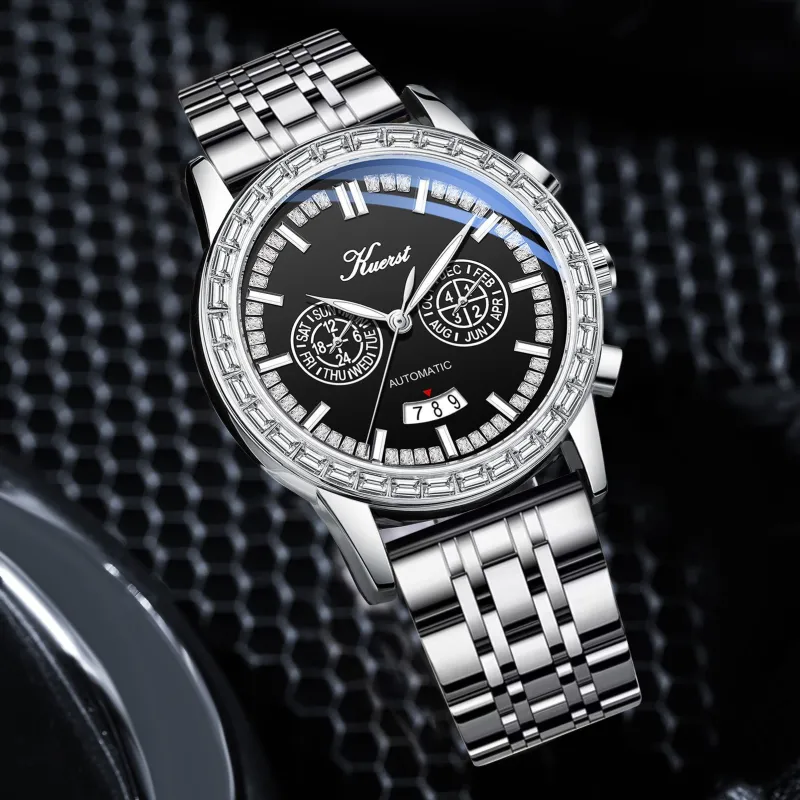 KUERST Automatic Mechanical Movement Steel Strap Watch Men's Watches White Dial-12