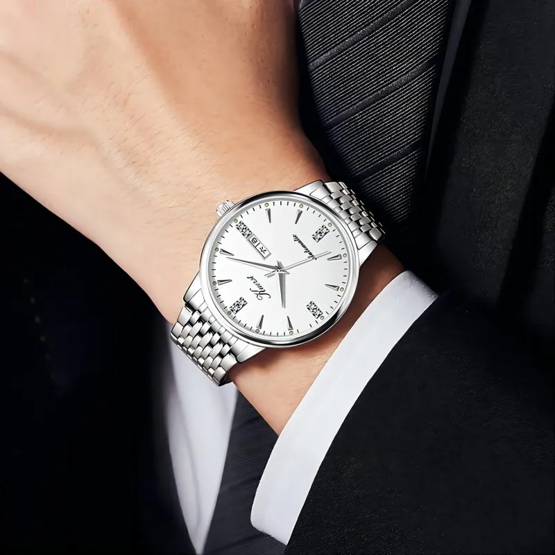 KUERST Automatic Mechanical Movement Steel Strap Watch Men's Watches White Dial-1