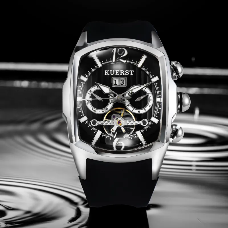 KUERST Automatic Mechanical Movement Rubber Strap Watch Men's Watches Black Dial-15