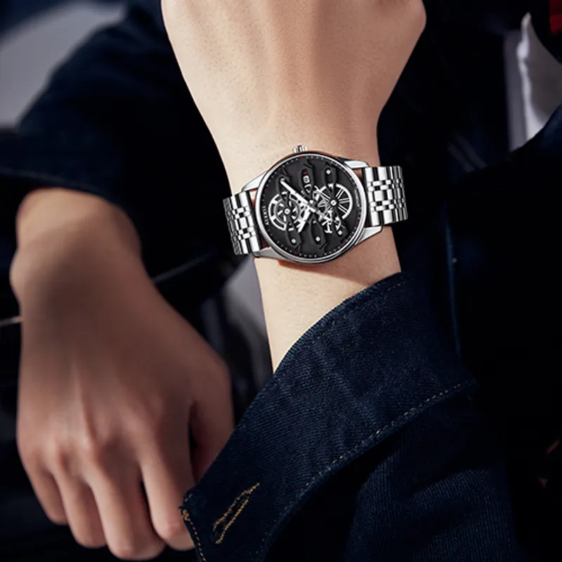 KUERST Automatic Mechanical Movement Steel Strap Watch Men's Watches Blue Dial-2
