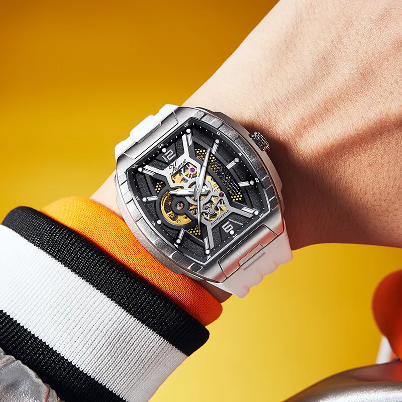 KUERST Automatic Mechanical Movement Rubber Strap Watch Men's Watches Black Dial-8