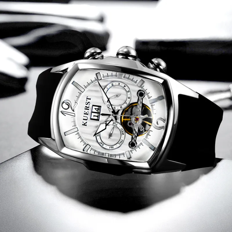 KUERST Automatic Mechanical Movement Rubber Strap Watch Men's Watches Black Dial-1