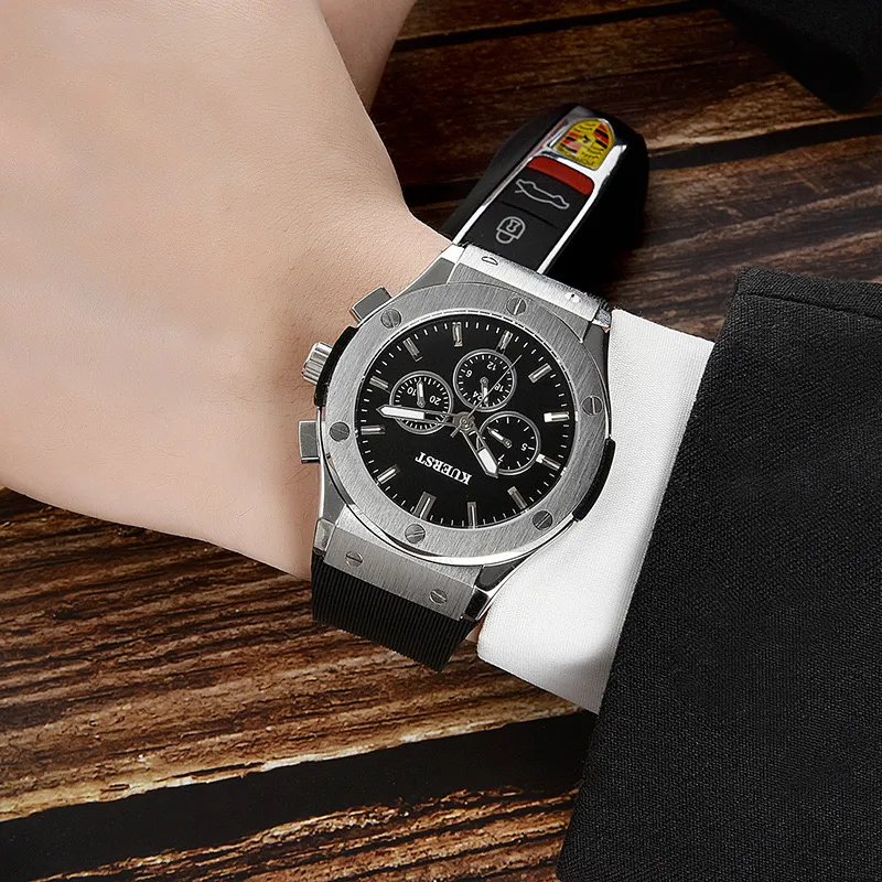 KUERST Automatic Mechanical Movement Rubber Strap Watch Men's Watches Black Dial-1