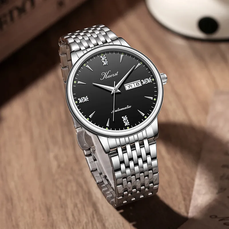 KUERST Automatic Mechanical Movement Steel Strap Watch Men's Watches White Dial-4