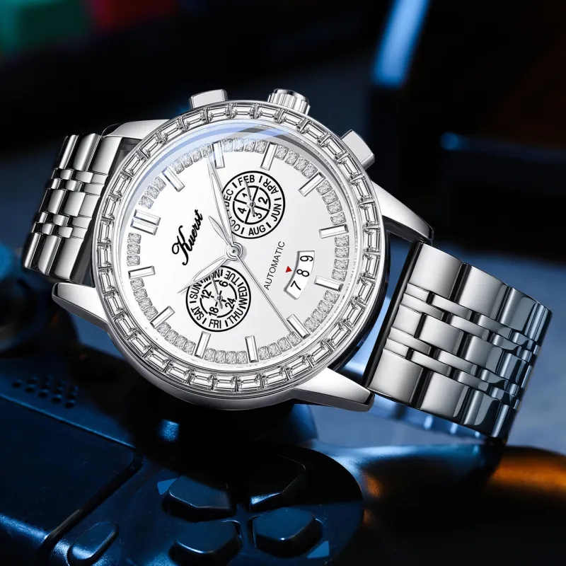 KUERST Automatic Mechanical Movement Steel Strap Watch Men's Watches White Dial-1