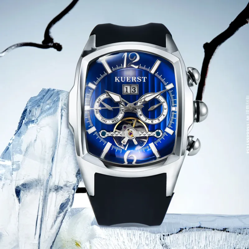 KUERST Automatic Mechanical Movement Rubber Strap Watch Men's Watches Black Dial-10