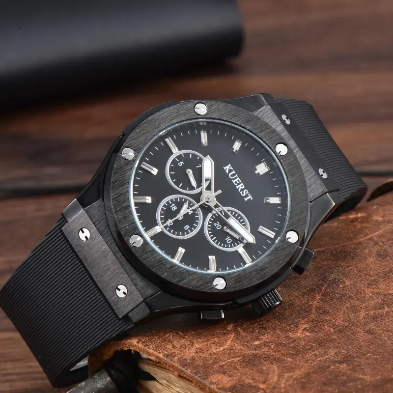 KUERST Automatic Mechanical Movement Rubber Strap Watch Men's Watches Black Dial-16