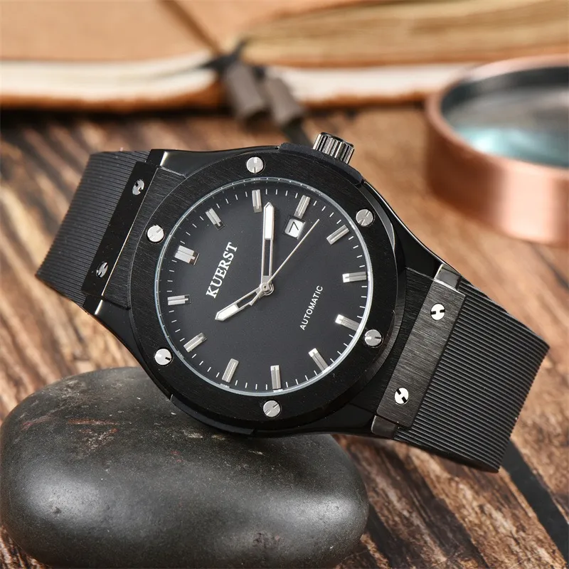 KUERST Automatic Mechanical Movement Rubber Strap Watch Men's Watches Black Dial-11