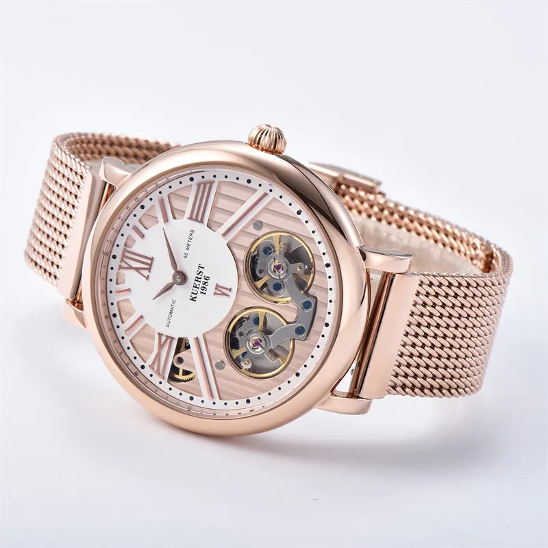 KUERST Mechanical Movement Stainless Steel Watchband Watch Men's Watches Black Dial-1