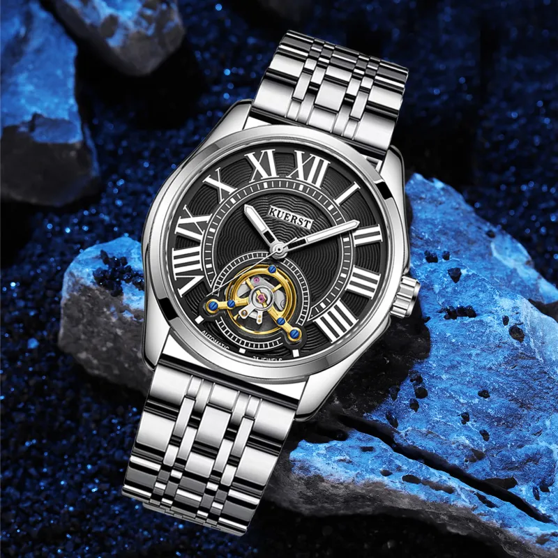 KUERST Automatic Mechanical Movement Steel Strap Watch Men's Watches White Dial-6