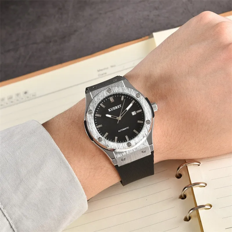 KUERST Automatic Mechanical Movement Rubber Strap Watch Men's Watches Black Dial-3