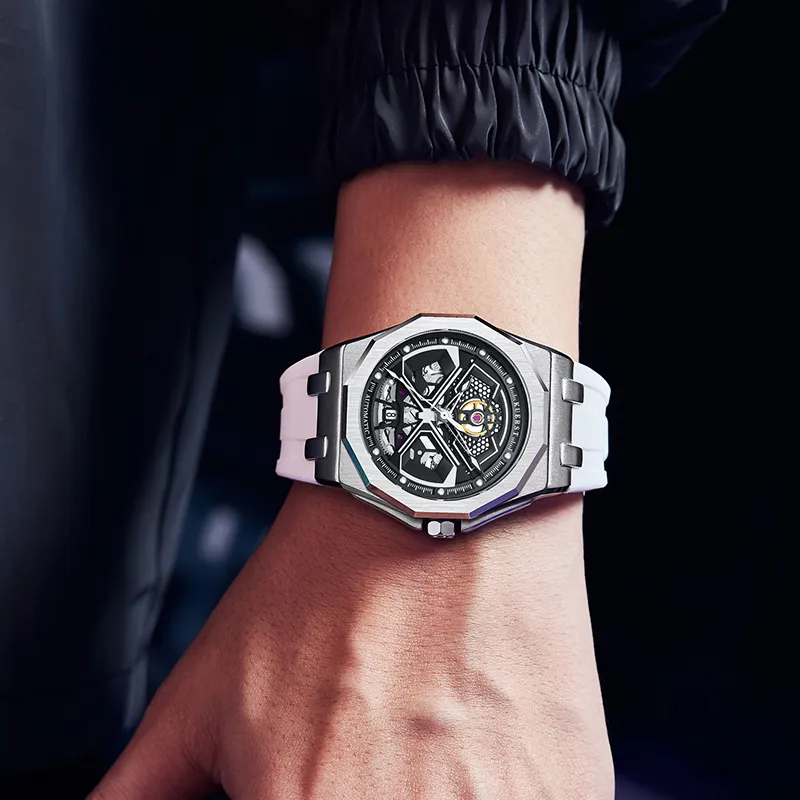 KUERST Automatic Mechanical Movement Rubber Strap Watch Men's Watches Black Dial-2