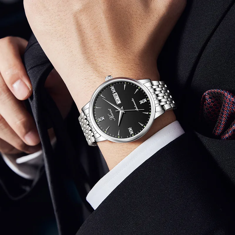 KUERST Automatic Mechanical Movement Steel Strap Watch Men's Watches White Dial-3