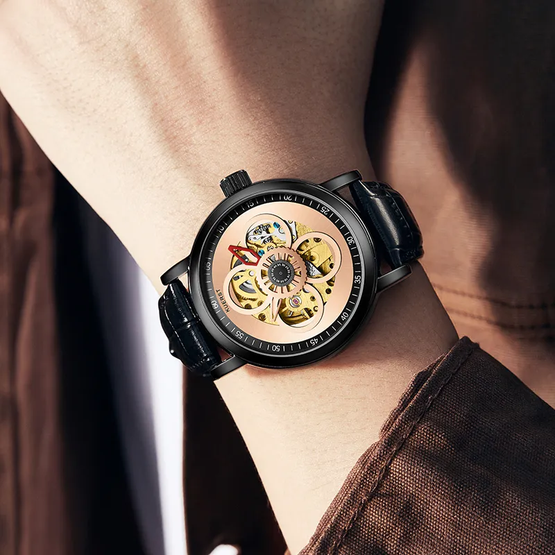 KUERST Automatic Mechanical Movement Genuine Leather Strap Watch Men's Watches White Dial-4